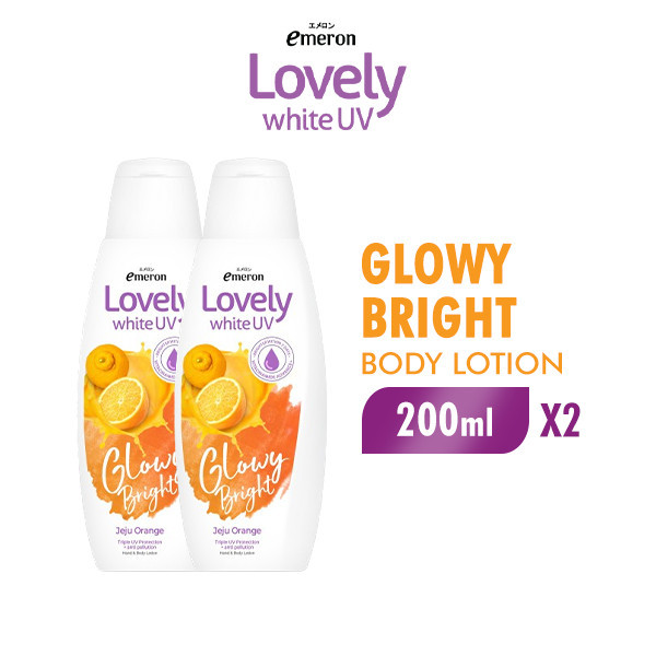 Emeron Lovely White Hand & Body Lotion UV Glowy Bright 200 ml x2
