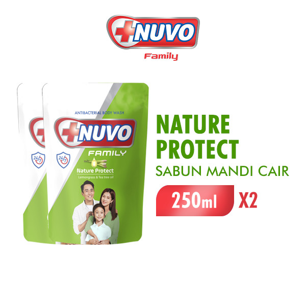 Nuvo Family Sabun Mandi Cair Hijau Nature Protect Pouch 250 ml x2