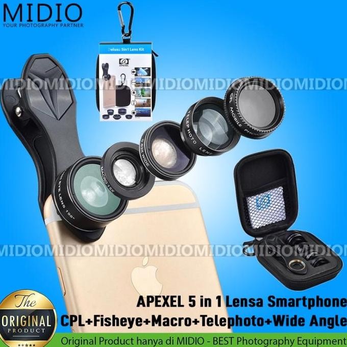 Produk Baru Lensa Kamera HP APEXEL 5in1 - CPL Fisheye Macro Tele Wide Angle Smartphone Lens Kit