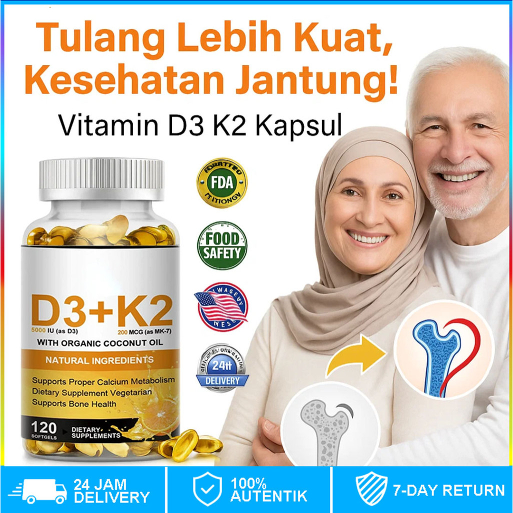 【Stronger Bones】Vitamin D3 K2 60/120PCS Capsule K2 D3 Softgels/Vitamin K2 MK7/Vitamin D3/Supplement 