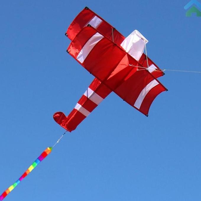 (Allthebest) Layangan 3D Layangan Pesawat Layang Layang Besar Bi-Plane Kite Giant