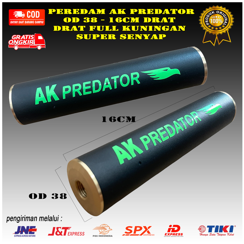 Peredam AK Predator Super Senyap OD38 16CM Drat Kuningan