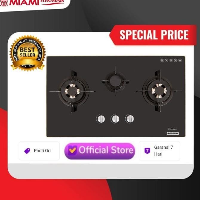 Kompor Gas Tanam Rinnai RB-713N(GB) / Rinnai 3Tungku RB713NGB