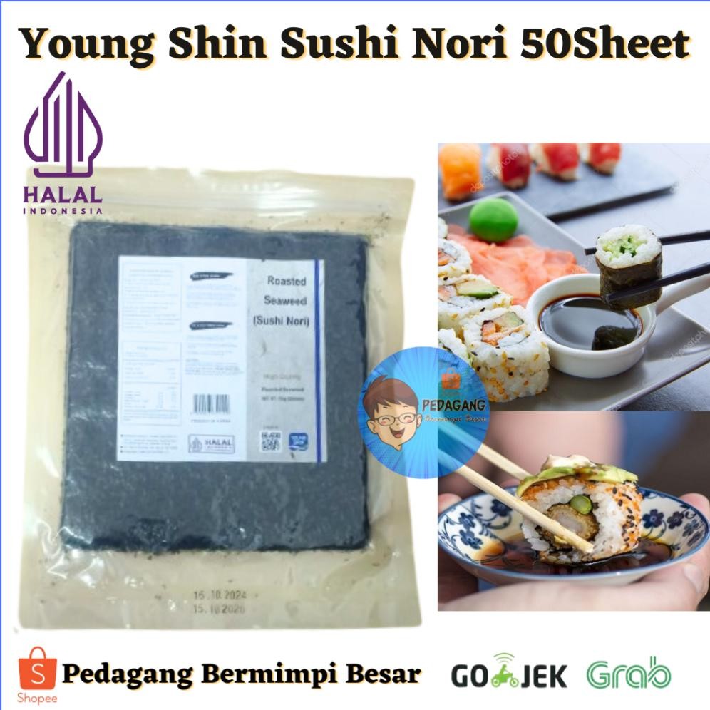 

Young Shin Sushi Nori 50 SHEET/ Sushi Nori 50s Halal/ Sushi Nori/ Rumput Laut aSt