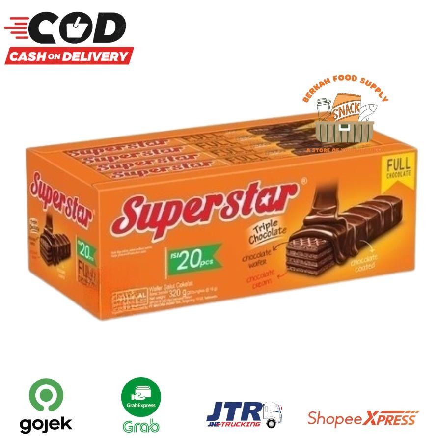 

[ BERKAH ] Superstar Wafer Triple Chocolate Full Chocolate Box Isi 20 x 16gr Wafer Salut Cokelat Roma Wafer Coklat Snack Cemilan Murah Halal aSt