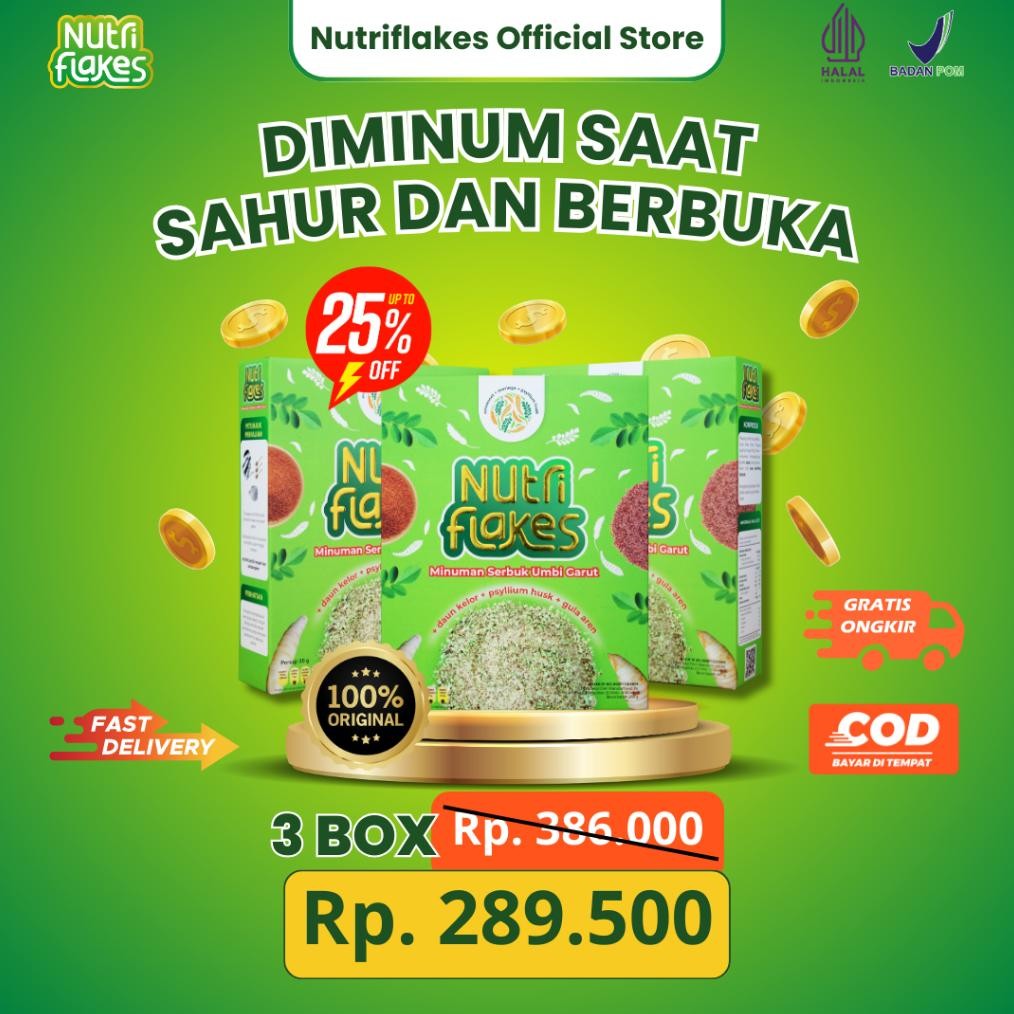 

6.6 Nutriflakes Sereal Umbi Garut Asam Lambung - Ampuh Mengatasi Asam Lambung Gerd, Maag 3 Box aSt