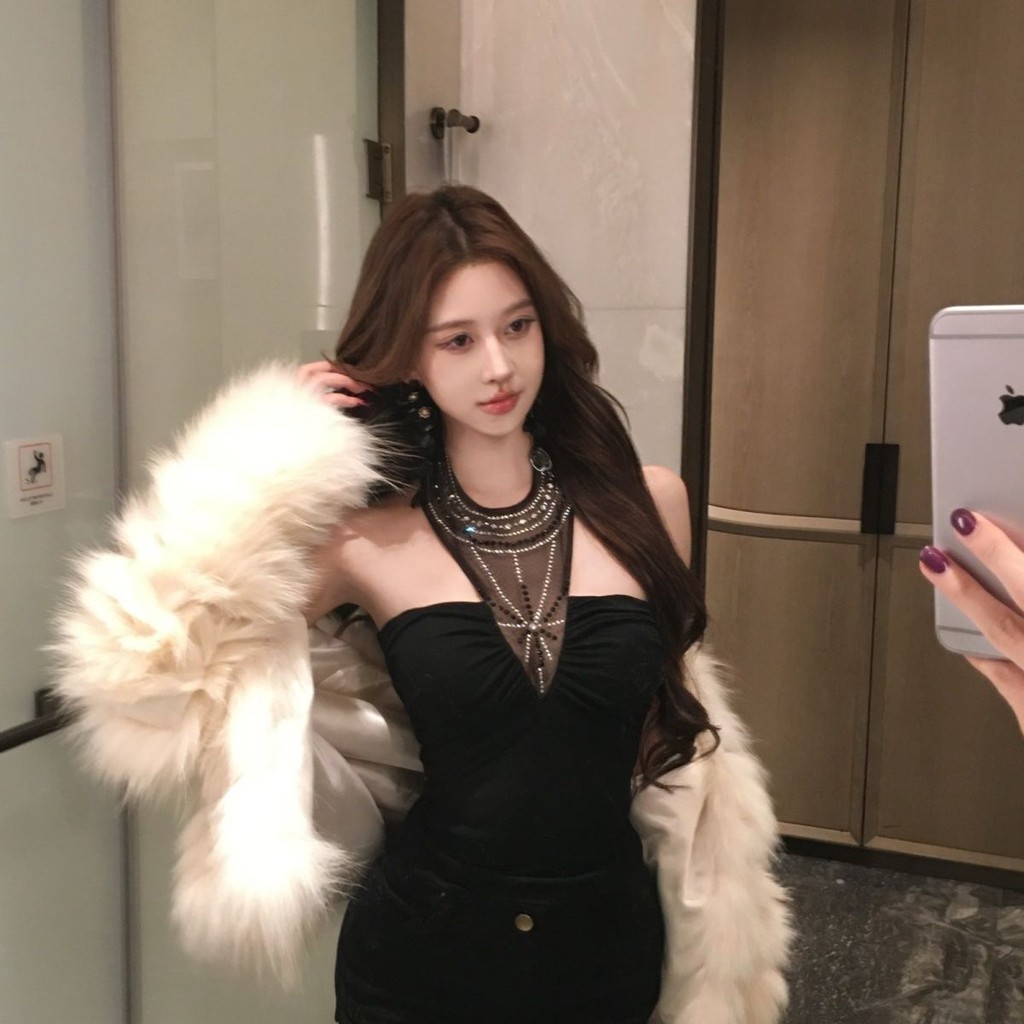 【COD】Atasan tabung kamisol bertabur berlian hitam pakaian dalam gadis temperamen seksi