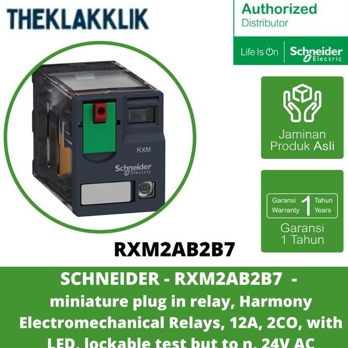 Schneider - Rxm2Ab2B7 -  Miniature Plug In Relay, Harmony Electromechanical Relays, 12A, 2Co, With L