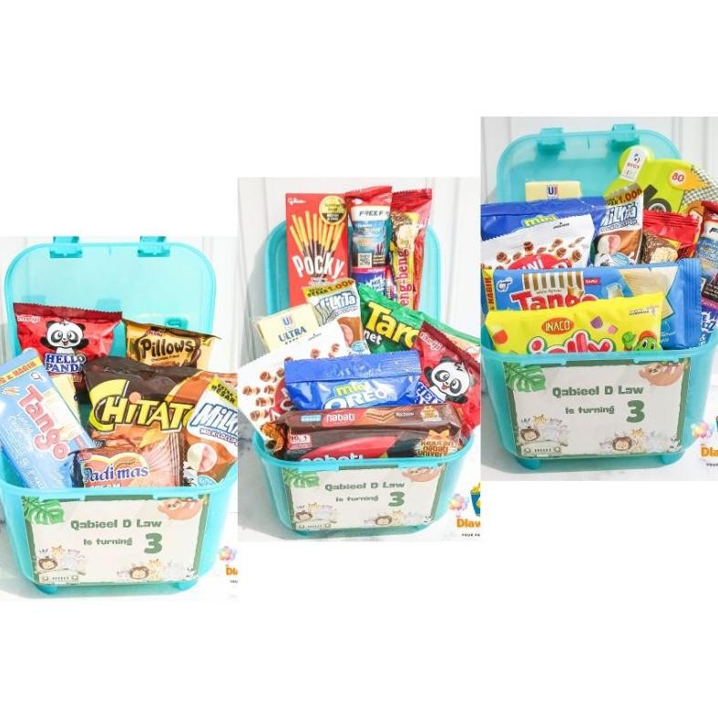 

Paket Snack Ulang Tahun Anak Box Container / Goodie bag Anak Hampers Premium aSt