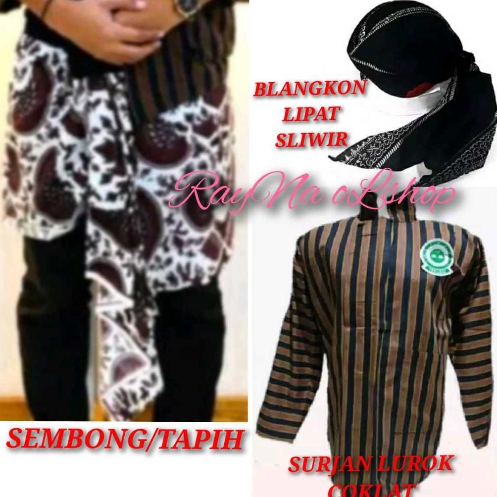 1 SET SETELAN BAJU SURJAN LURIK PRIA SURJAN COKLAT BLANGKON SEMBONGSAPIT PAKAIAN TENUN MODERN KLASIK