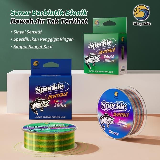 Bingolife Senar Pancing Nilon Berbintik Warna Tak Terlihat 300M Senar Speckle Bunglon Tali Pancing K