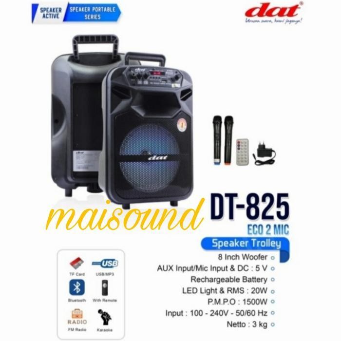 SPEAKER PORTABLE DAT DT 825 ECO 8 INCH ORIGINAL DAT DT 825ECO 2 MIC Berkualitas Terbaru