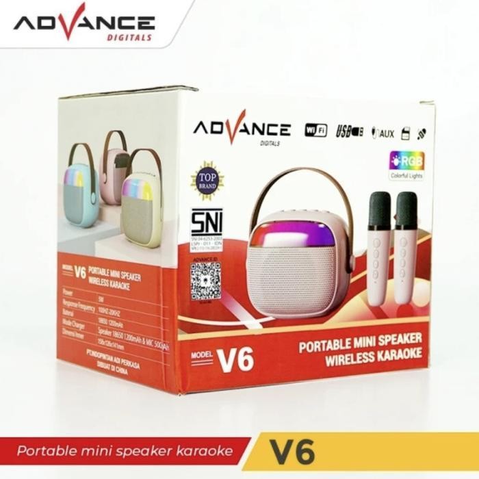 Speaker Bluetooth Advance V6 Karaoke 2 Mic Wireless Speker