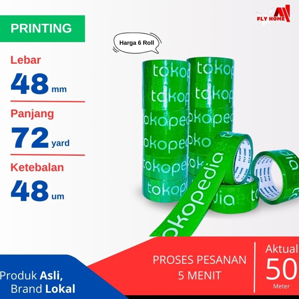 

Flyhome Lakban On 72Yard 6 Roll Tk Hijau 48Mm X 72Yard Eco