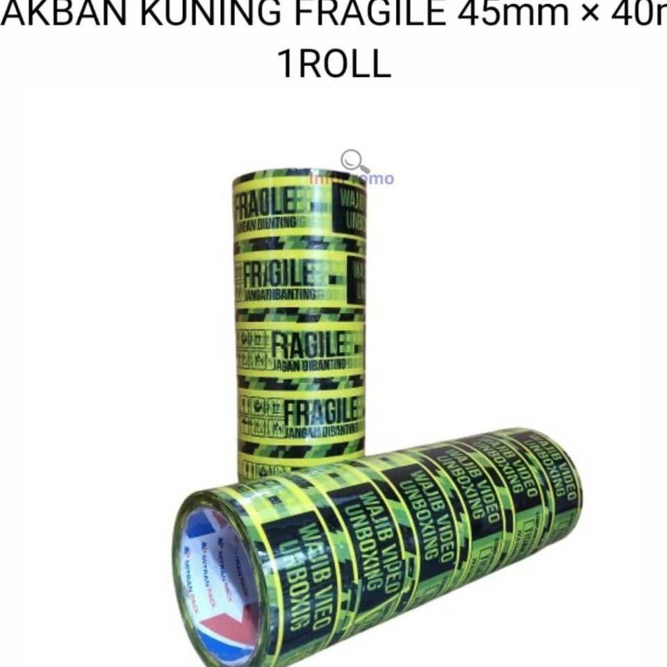 

Lakban Kuning Printing Fragile Jangan Di Banting Dan Video Unboxing 45Mm X 40 Meter Full Per Roll Isi 6 Pcs Mitra Pa