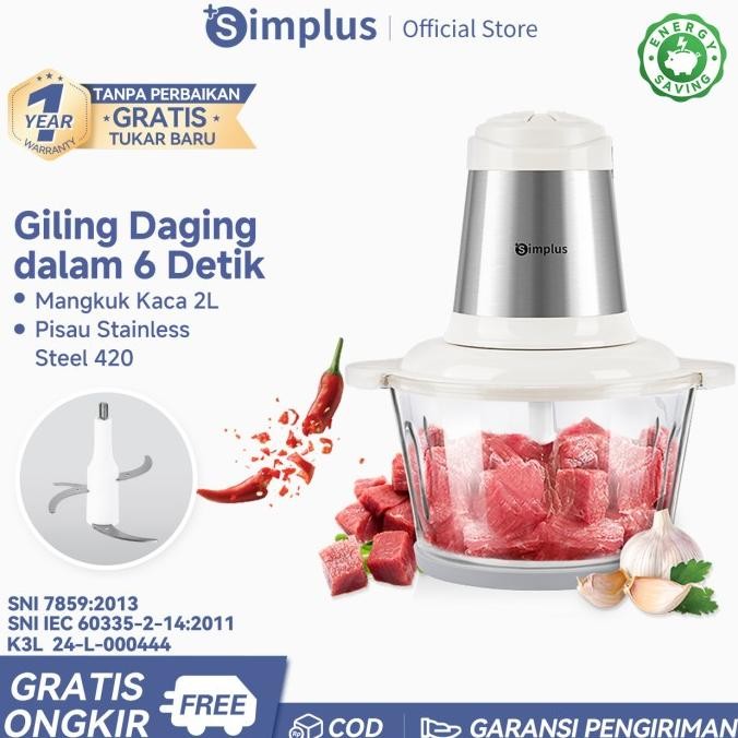 Simplus Blender Daging 300W Chopper 2L Food Chopper Meat Grinder Ddjr003