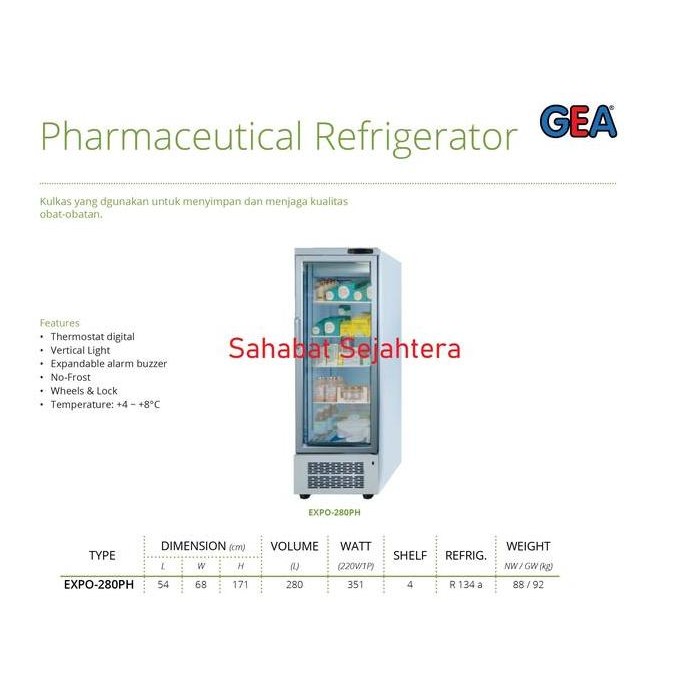 TERLARIS - Pharmaceutical Refrigerator GEA EXPO-280PH Kulkas Penyimpanan Obat