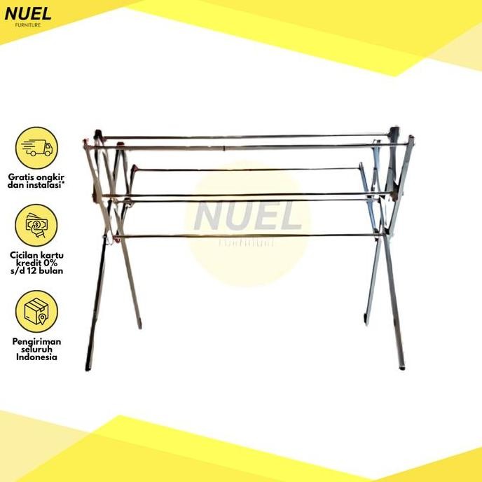 TERBARU - NURL Jemuran Baju Stainless Kotak / Gantungan Pakaian Besi Kuat