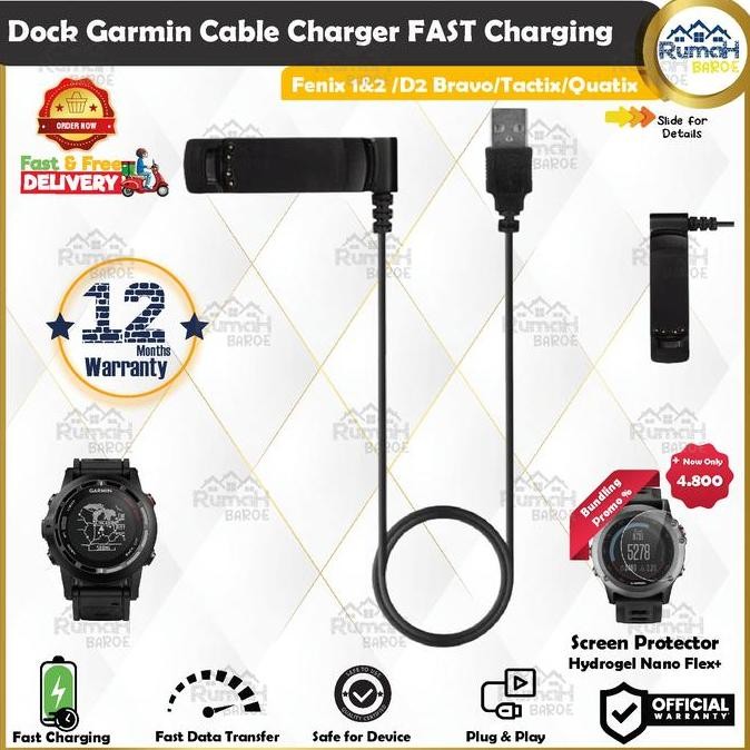 TERMURAH - Dock Cable Charger Jam Smartwatch Garmin Fenix 2 1/ Quatix/ Tactix/ D2 Bravo Smartwatch F