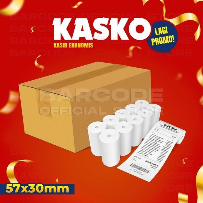 

TERBARU - 1 Dus Kertas Struk Kasir Ekonomis 57 x 30 mm Kasko Codeshop Paper Roll Thermal 58x30 Mini Mobile Printer 58mm