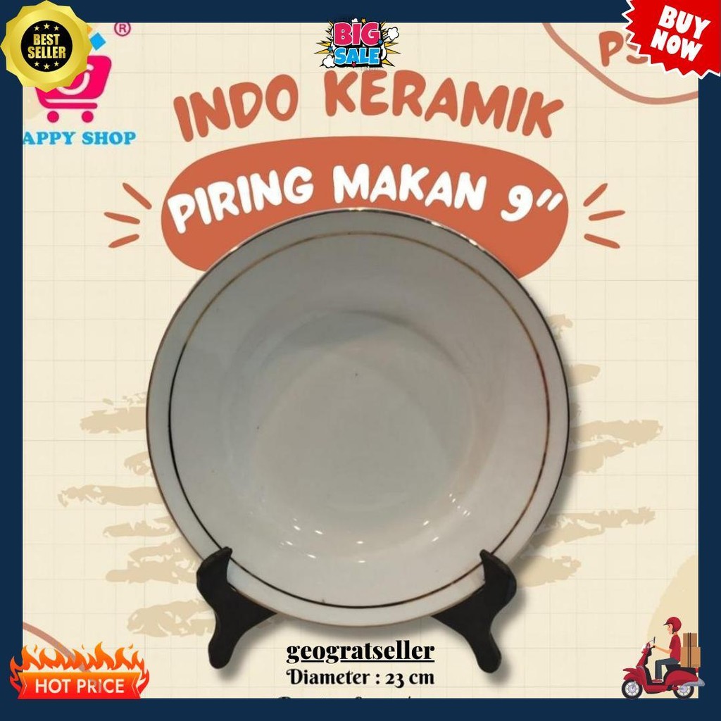 Indo Keramik Piring Makan 9 / Piring Makan Indo Keramik 23 Cm Siap Kirim