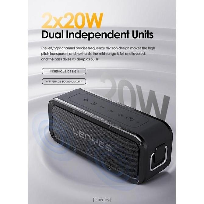 Lenyes Speaker Bluetooth Tws V5.3 Waterproof Ipx7 40Watt Hifi Stereo Bass Equalizer S108 Pro