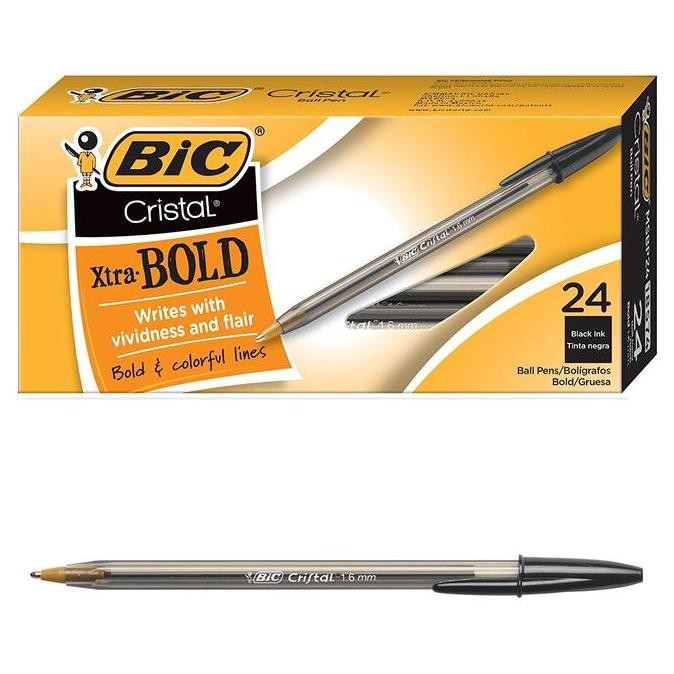 

Bolpen Pulpen Bic Cristal Xtra Bold 1.6 Mm (Box Isi 24) - Hitam