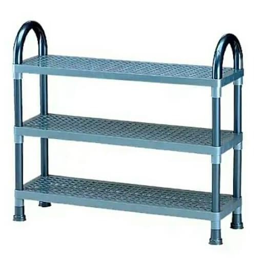 Rak Sepatu/Sendal Plastik, Lion Star, Susun 3. Abu-Abu