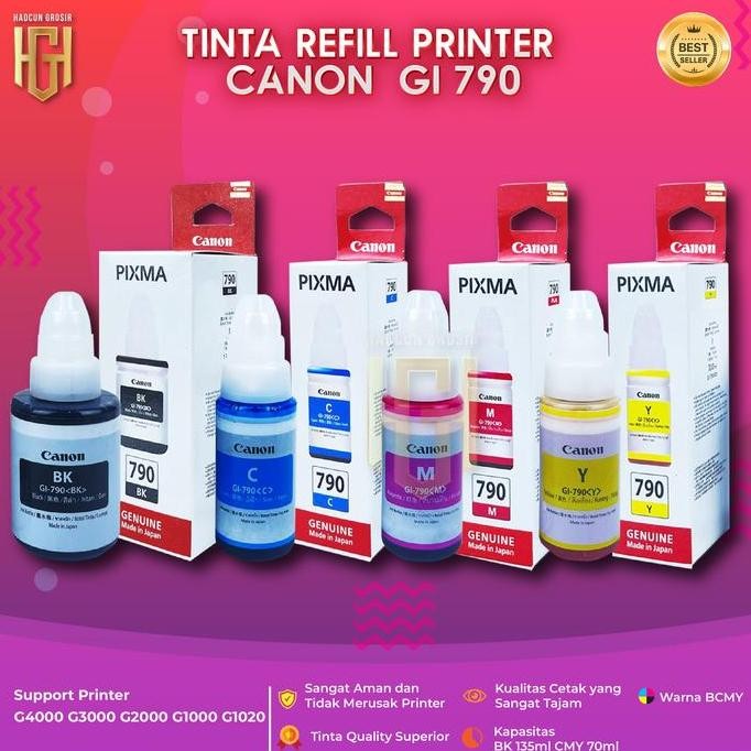 

1 Set 4 Warna Tinta Canon Gi-790 Refill 135Ml Black 70Ml Cyan Magenta Yellow Untuk Printer Pixma G1000 G1010 G2000 G2010 G3000 G3010 G4000 G4010