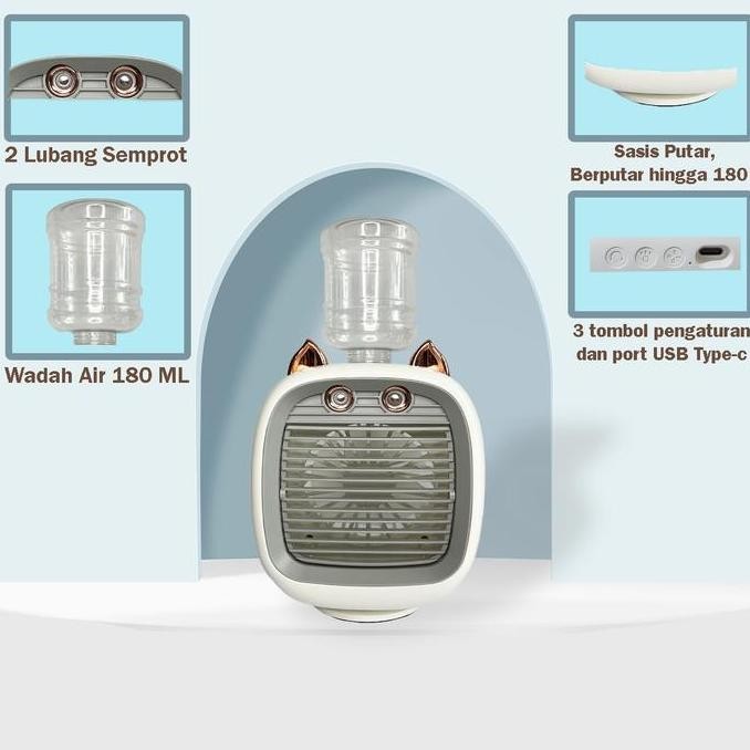 TERBARU KIPAS ANGIN MINI DOUBLE SPRAY FAN VIRAL GALON ROTATING NANO MIST 3-SPEED WIND KARAKTER FOX L