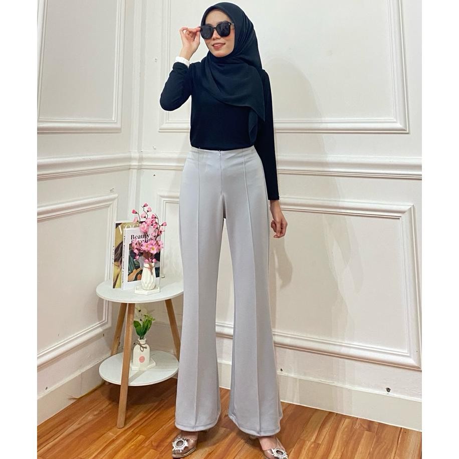 Celana Cutbray Resleting Scuba Hhwaist