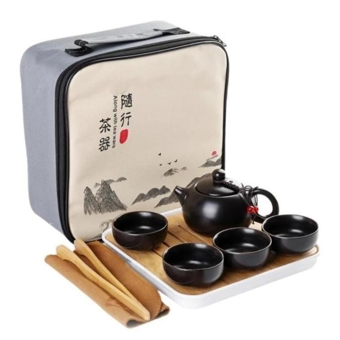 Chinese Tea Pot Set Ceramik 4 Cup Tray Set Travel Bag Complete Tataka