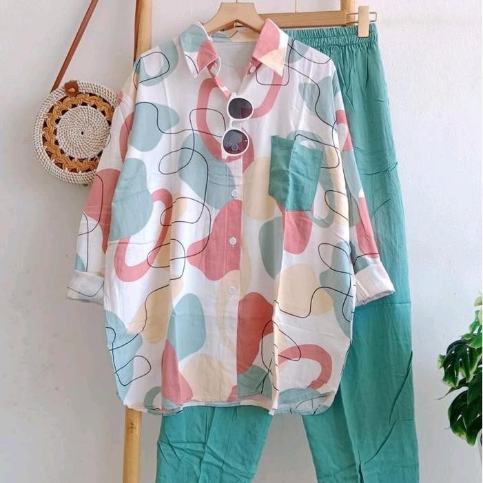 Ysn Setelan Kemeja Premium/Oneset Rayon Twill Motif