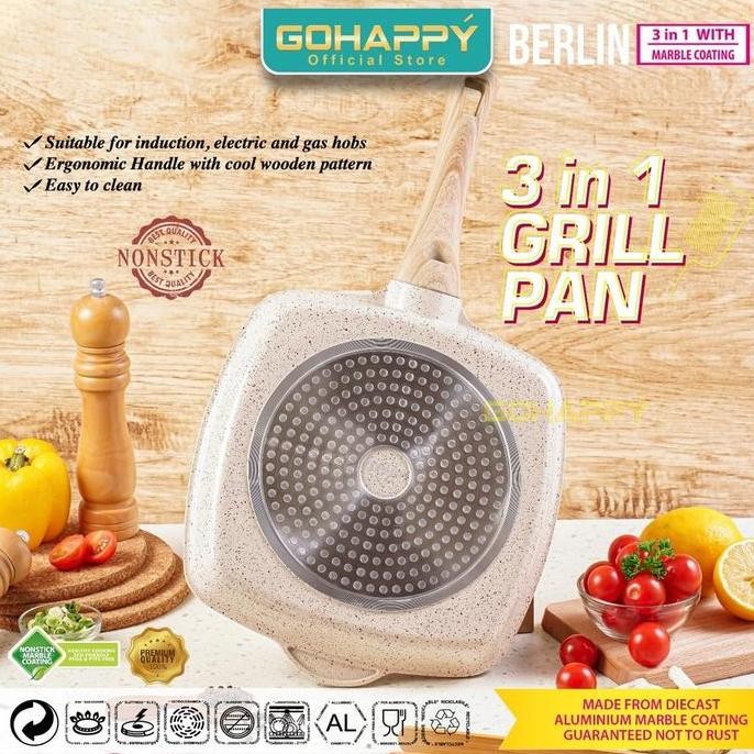 (Bonus Capitan 49Rb) Panci Barbeque Berlin Grill Pan 3 Devided Pan| Alat Masak Telur Sandwich Sosis 