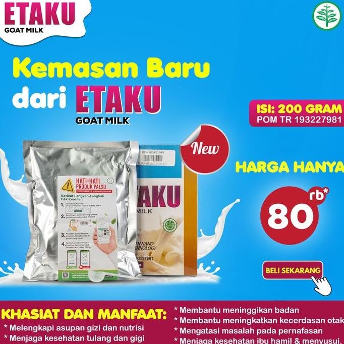 

Grosir Etaku Goat Milk - Susu Bubuk Kambing Murni - Susu Pembersih Paru - Flek Paru - Pneumonia -Tbc - Sesak Napas