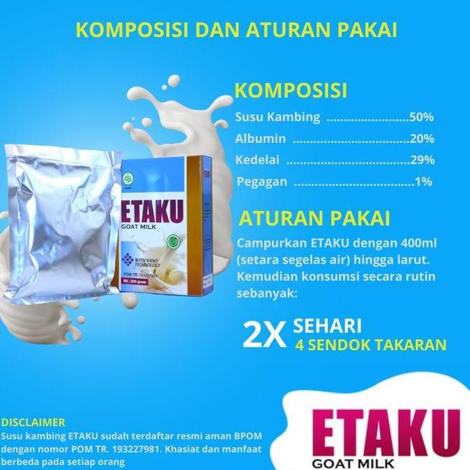 

Promo Etaku Original Susu Kambing Etawa Asli Nyeri Sendi Asam Urat Lebih Ampuh Tanpa Efek Samping Halal Bpom Susu Terapi Sendi Bahan Bubuk Minuman Dairy Milk Manis Serbuk