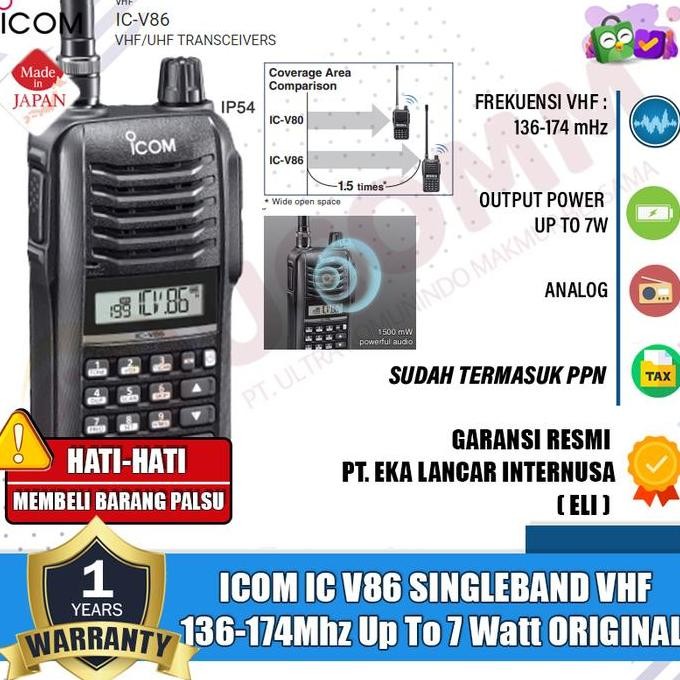 Murah Icom Ic V86 V 86 Singleband Vhf 136-174Mhz Ht Icom V86 V-86 Up To 7Watt Ht Icom Original Garan