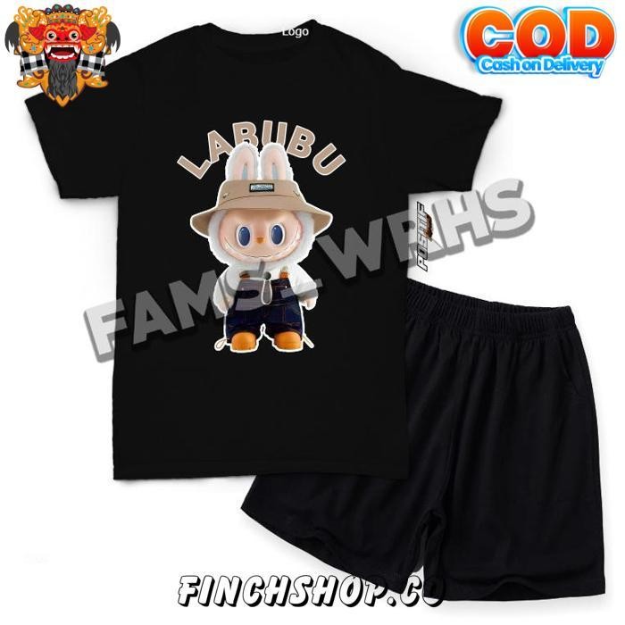 Baju Kaos Anak Setelan Labubu Coklat Viral Laki Perempuan Jawa Timur