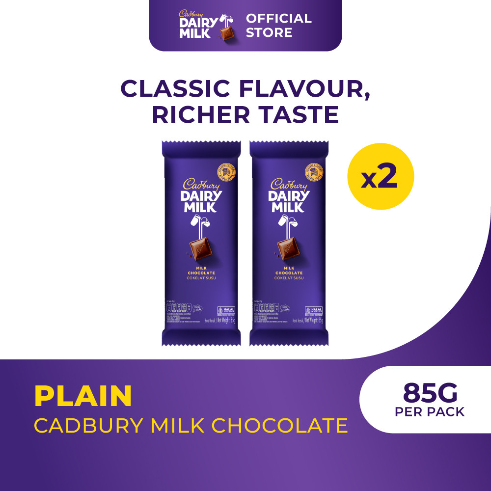 

Cadbury Dairy Milk Chocolate 85gr | Cokelat Susu Original Premium Cemilan Favorit Keluarga | Twin Pack x2