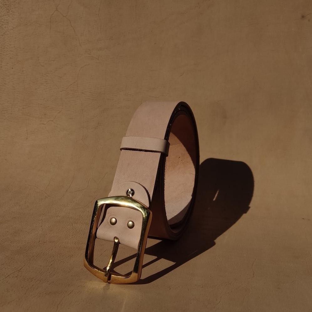 Sabuk Ikat Pinggang Pria Cowok Vegtan Gesper Pala Kuningan