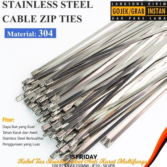 

Diskon! Kabel Ties Stainless Steel 4.6 x 250mm Anti Karat ISFRIDAY 100pcs Silver