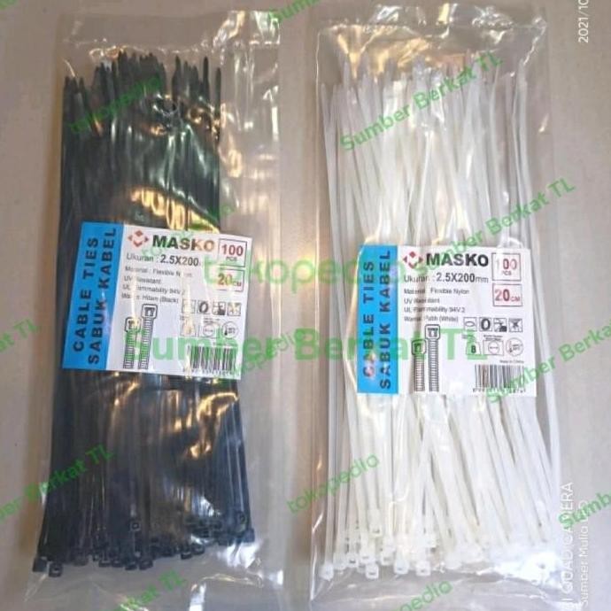 

Diskon! Cable Ties MASKO 2.5 x 200mm Nylon Warna Hitam/Putih Isi 100pcs