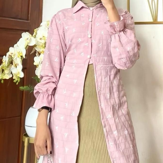 (Allthebest) Rosa-Lily Long Outer Motif bunga tunik luaran cantik baju muslimah Crinkle