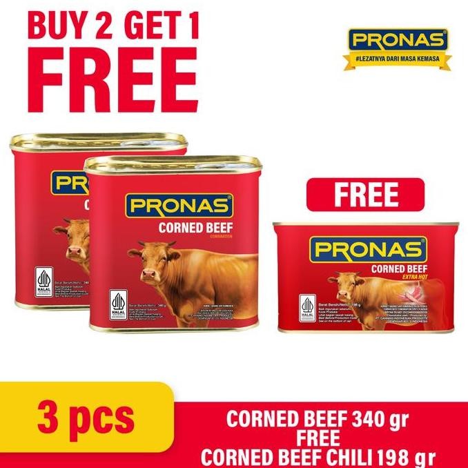 

[BUY 2 GET 1] PRONAS Kornet Sapi 340 gr (2pcs) Free Kornet Sapi Chili 198 gr (1pcs)