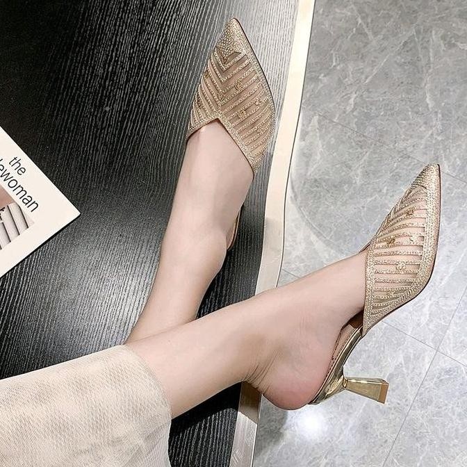 Sandal Pesta Heels Wanita Elegan Tinggi 7 Cm - Sepatu High Heels Pesta Kondangan Terbaru Dc04 Hitam 