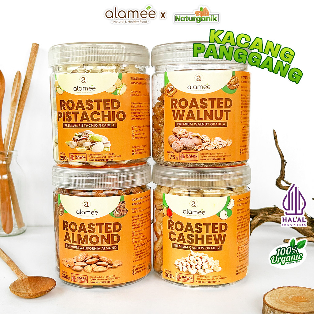 

alamee kacang panggang toples besar almond mede walnut pistachio Roasted California Naturganik