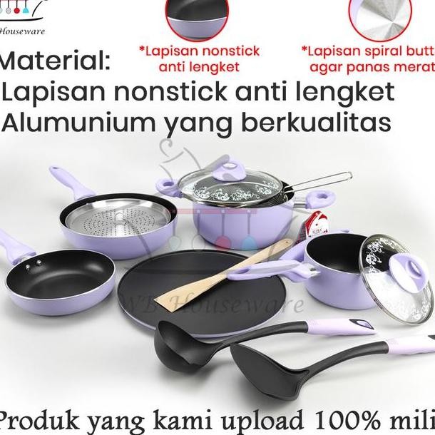 Panci Set Supra 12Pcs Wajan Set Penggorengan Anti Lengket Supra Cooare Set 12Pcs Pastel Lavender Ros