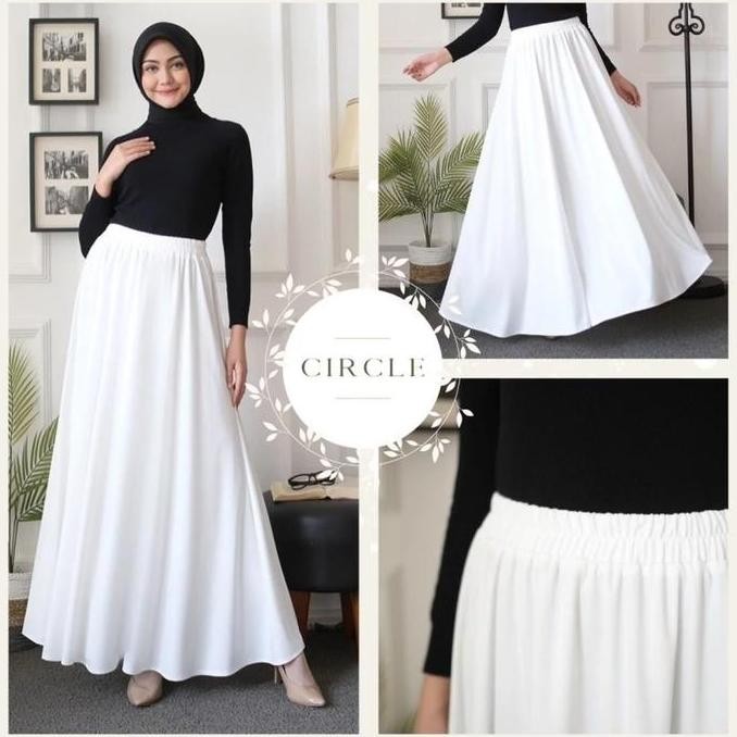 Modesee Rok Payung Panjang Putih Polos Wanita Muslim Circle SkirtWhite