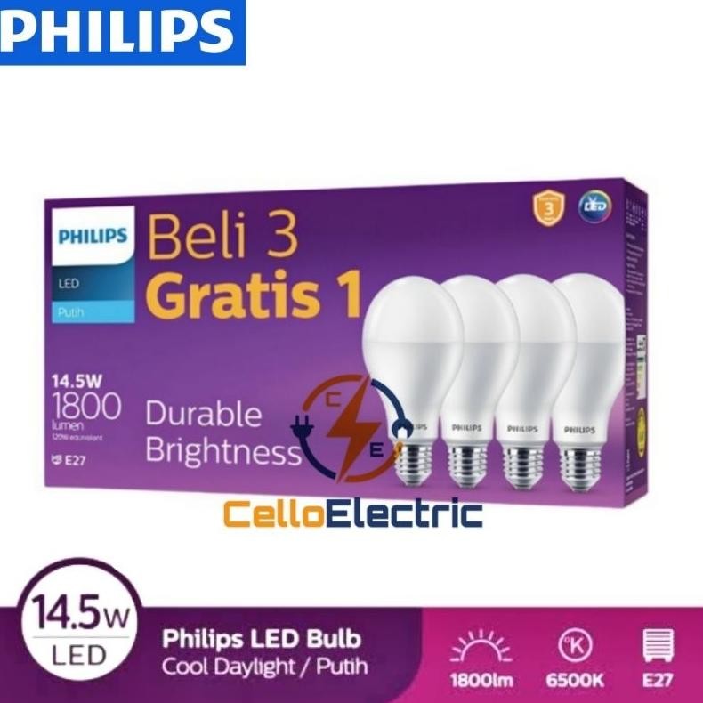 Terlaris Led Paket Philips 14,5W Beli 3 Gratis 1 - Led Multipack Philips 14,5 Watt 3 Free 1 Lampu Ph