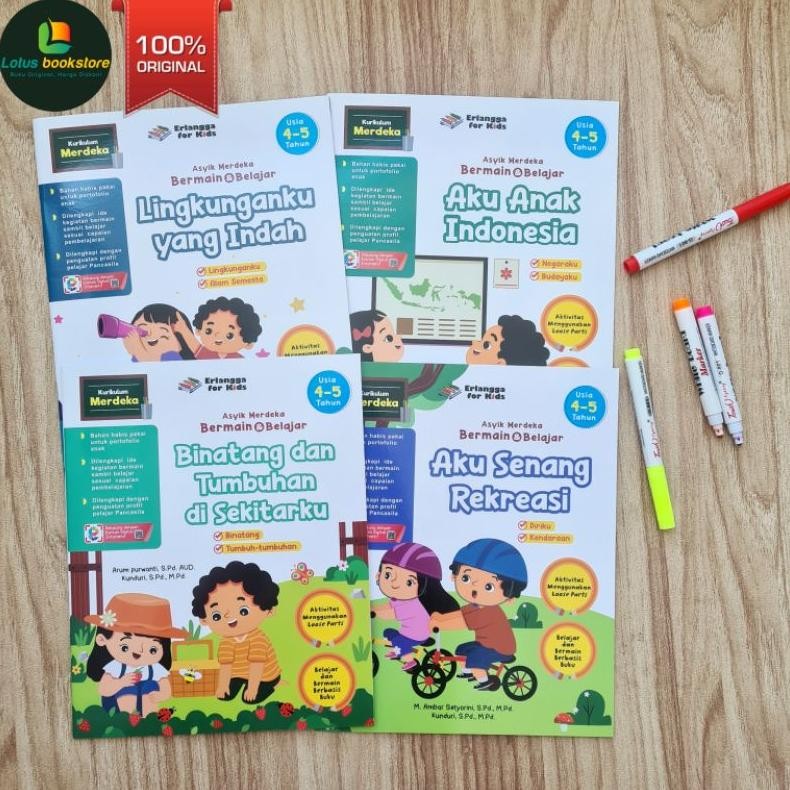 (zone) Paket Asyik Merdeka Bermain & Belajar TK A Usia 4-5 Tahun (Isi 4 Buku) - Penerbit Erlangga - 